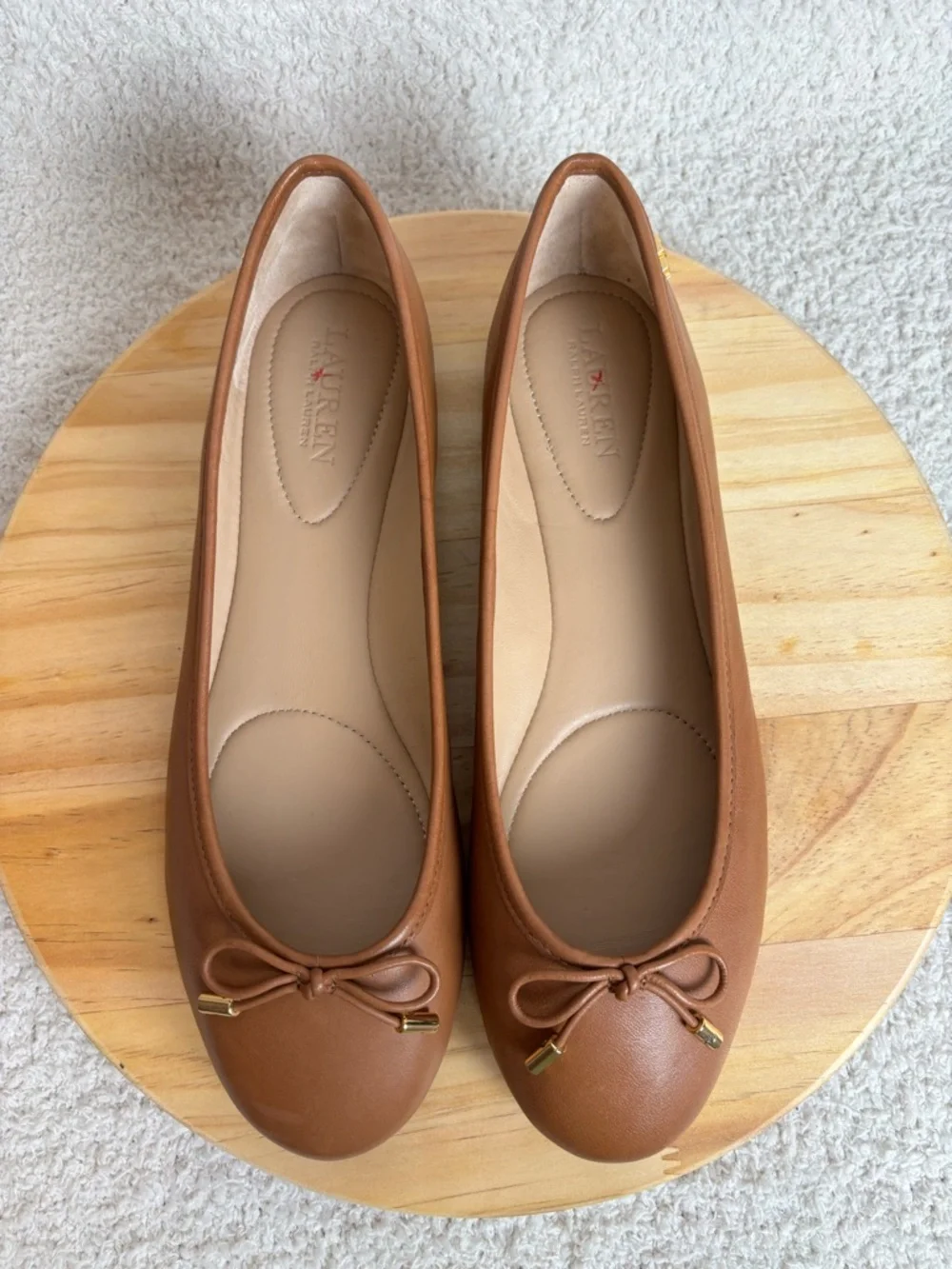 Lauren Ralph Lauren Jayna Nappa Leather Ballet Flats Coquette Size 7 in Brown